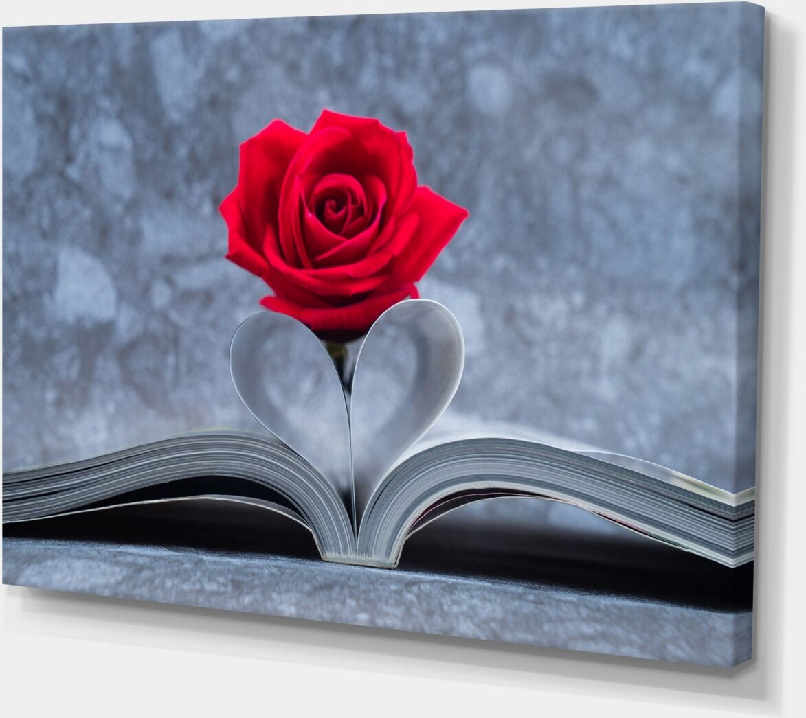 Design Art Designart Red Rose Inside The Book Large Floral Art Canvas Print - 32