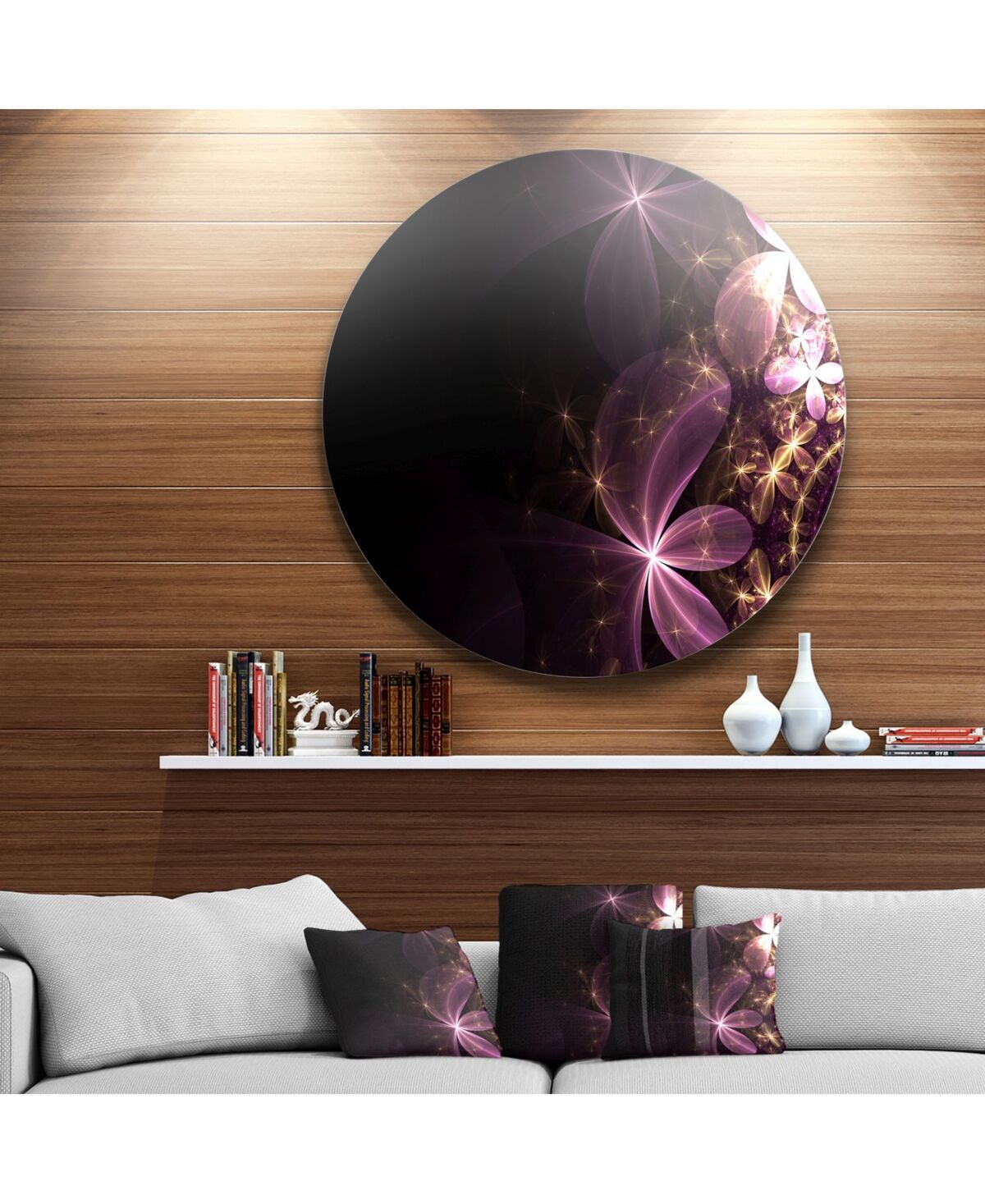 Design Art Designart 'Purple Shiny Fractal Flowers' Abstract Round Circle Metal Wall Decor Panel - 23