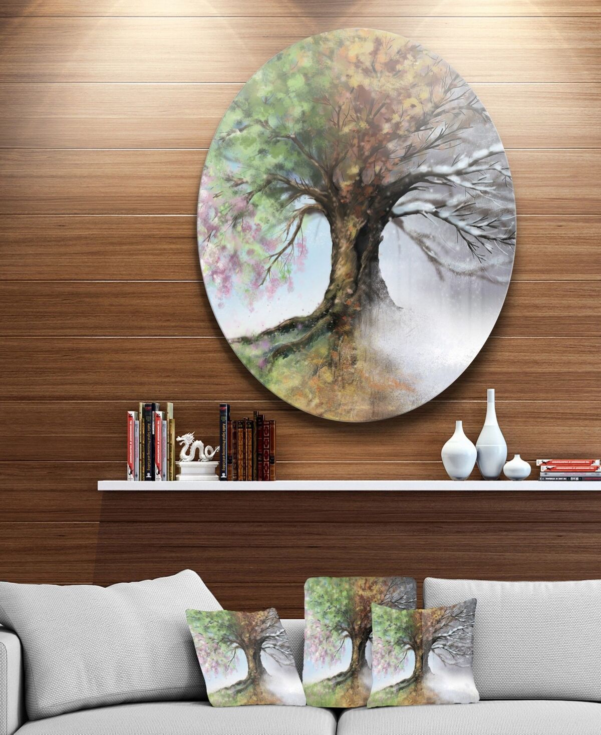 Design Art Designart 'Tree With Four Seasons' Tree Painting Circle Metal Wall Art - 36 x 36 - Green