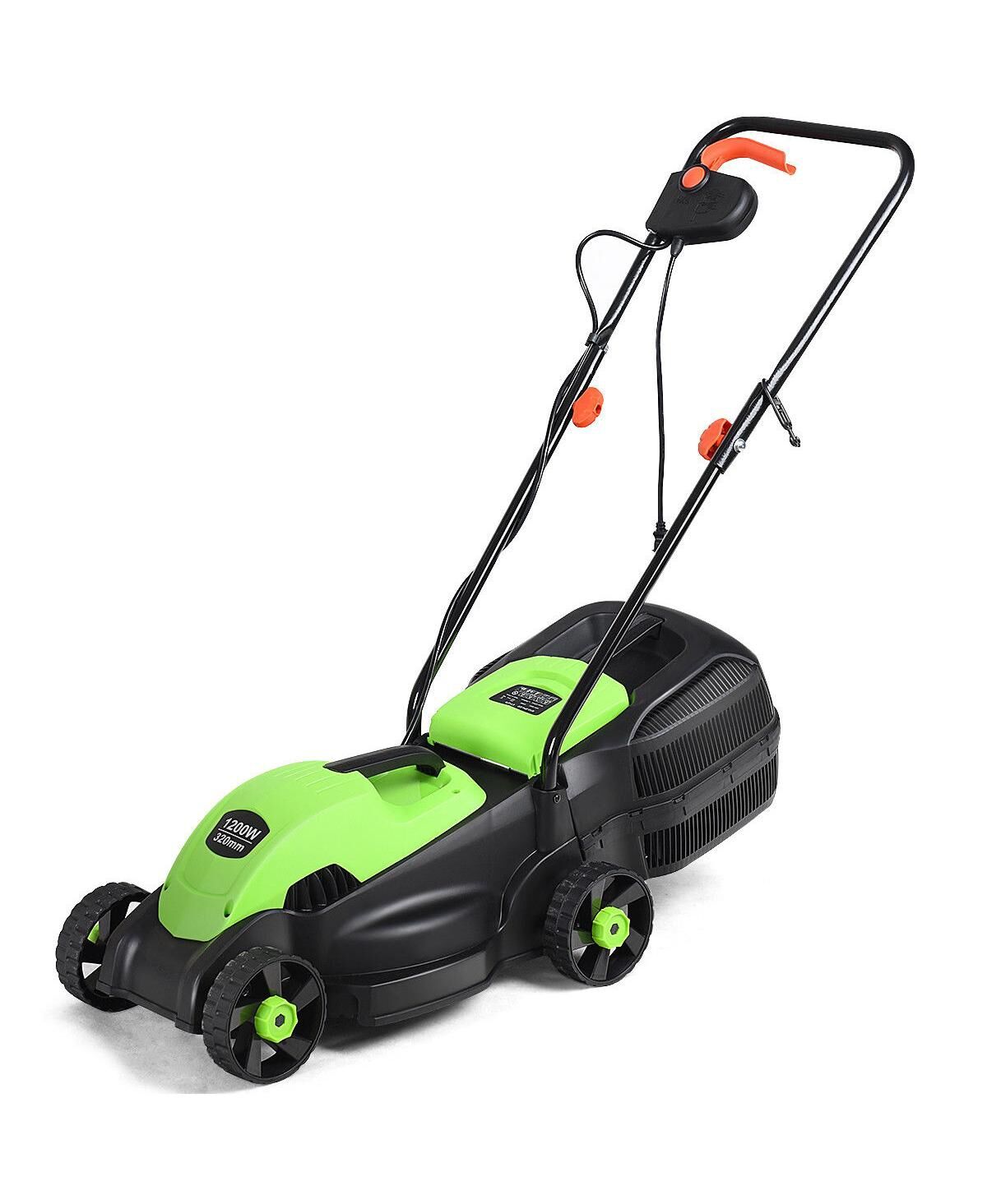 Costway 12 Amp 14-Inch Electric Push Lawn Corded Mower With Grass Bag - Green