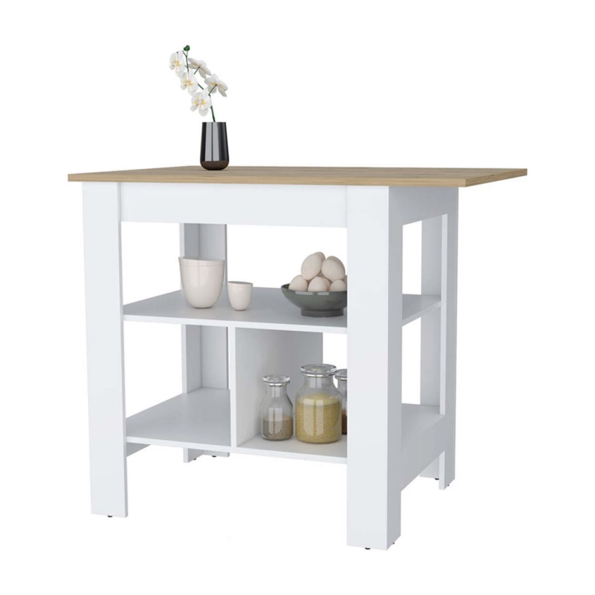 Simplie Fun Adeline 3-Shelf Kitchen Island White and Macadamia - White