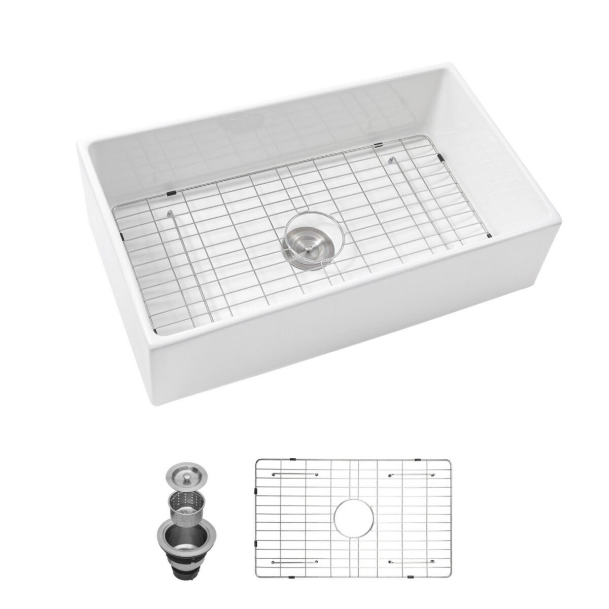 Simplie Fun 33 White Farmhouse Sink - 33 Inch Kitchen Sink White Undermount Single Bowl Apron Front Ceramic Sink Farm Style Drain Assembly and Bottom