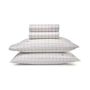 Lacoste Home Match Point Sheet Set, Queen - White, Terracotta