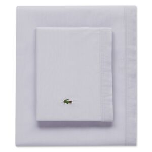 Lacoste Home Solid Cotton Percale Sheet Set, Queen - Light Grey