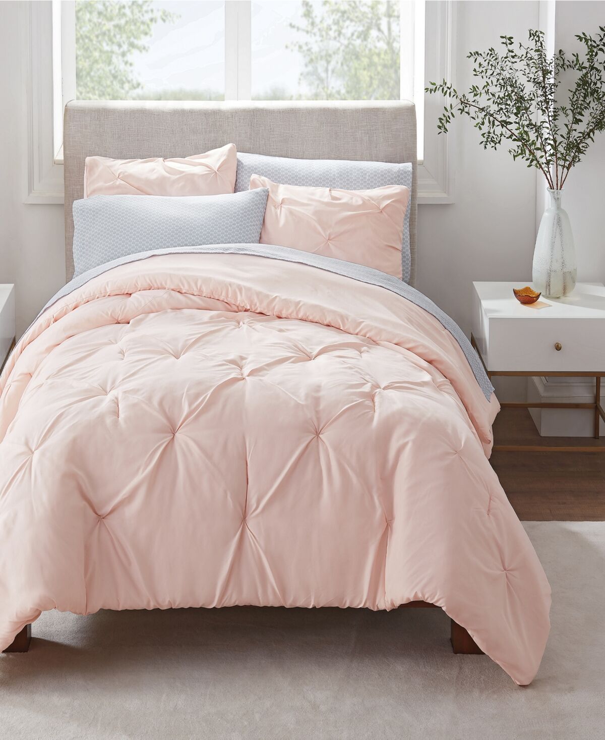 Serta Simply Clean Antimicrobial Pleated King Bed in a Bag Set, 7 Piece - Pink