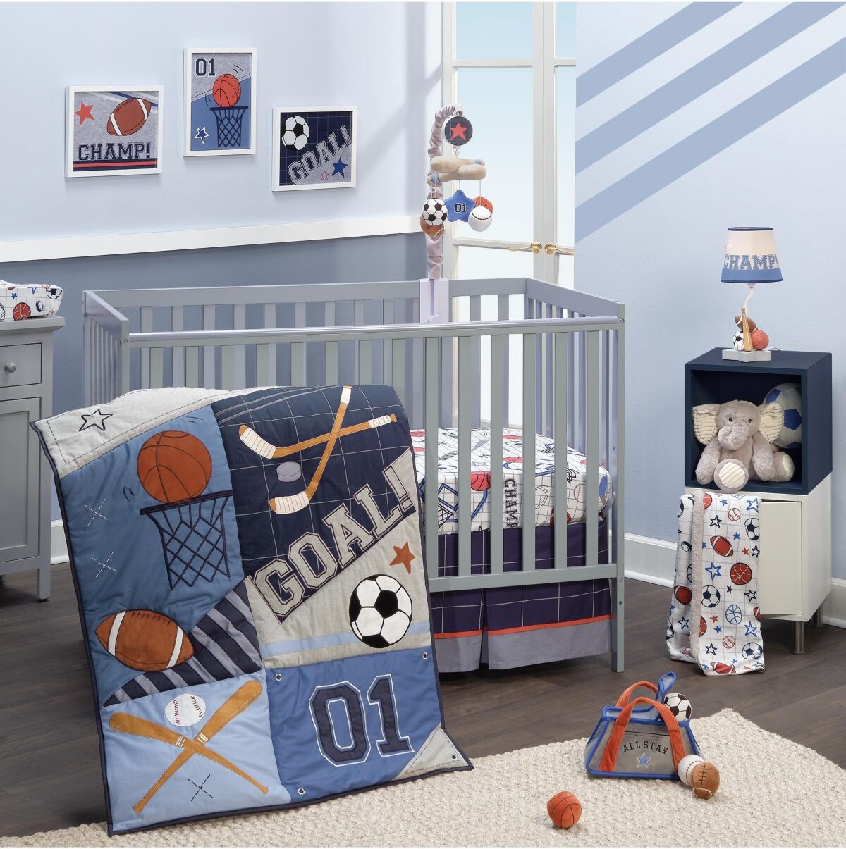 Lambs & Ivy Baby Sports 3-Piece Football/Basketball Baby Crib Bedding Set - Blue