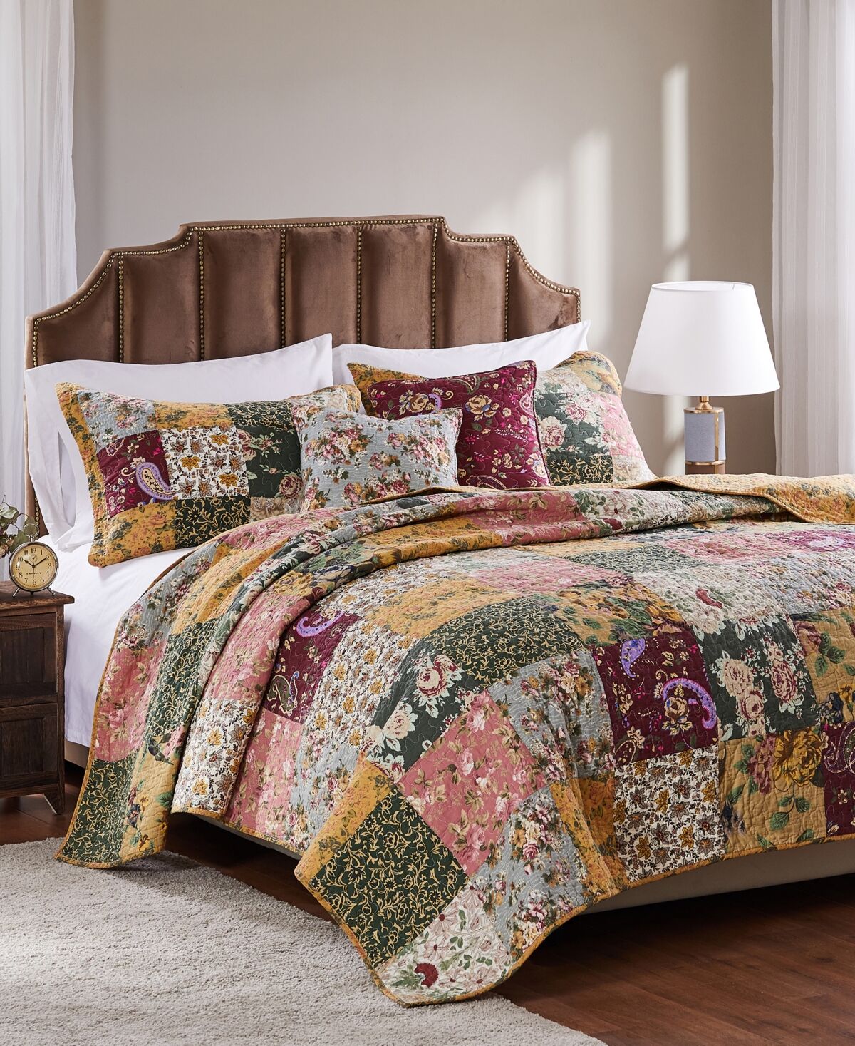 Greenland Home Fashions Antique Chic Cotton Authentic Patchwork 5 Piece Quilt Set, King - Multi