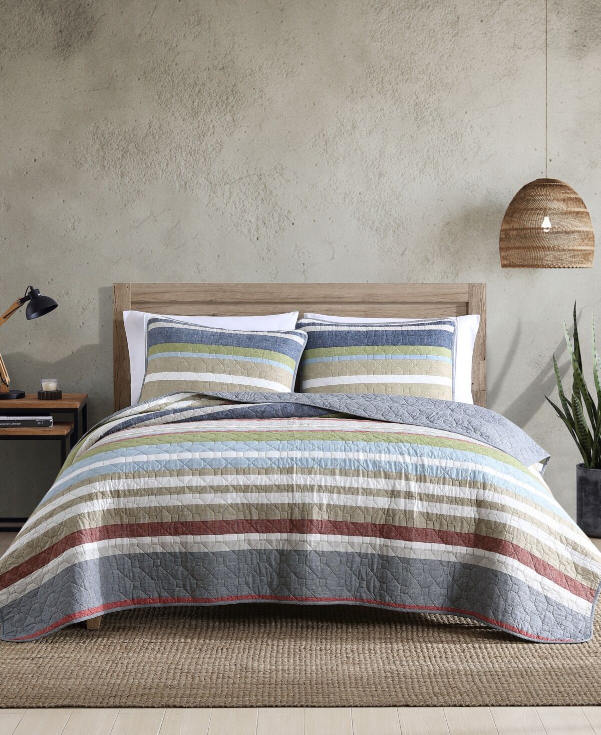 Eddie Bauer Salmon Ladder Stripe Reversible 3-Piece King Quilt Set - Multi