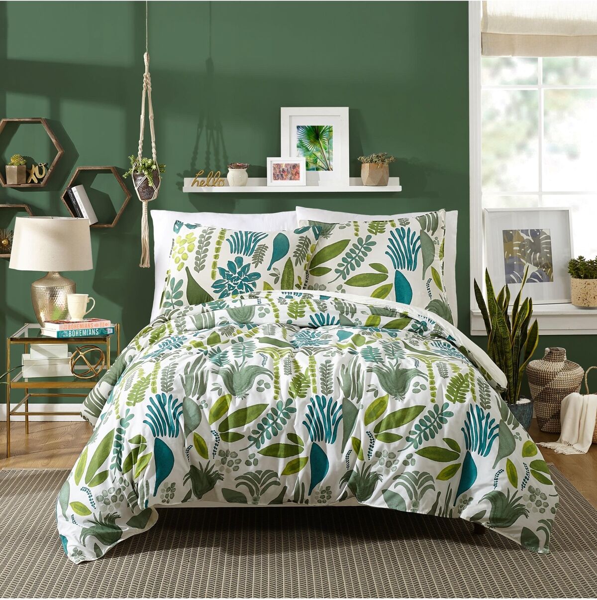 Justina Blakeney Jardin Cotton Sateen 3-Pc Duvet Cover Set, King - Green