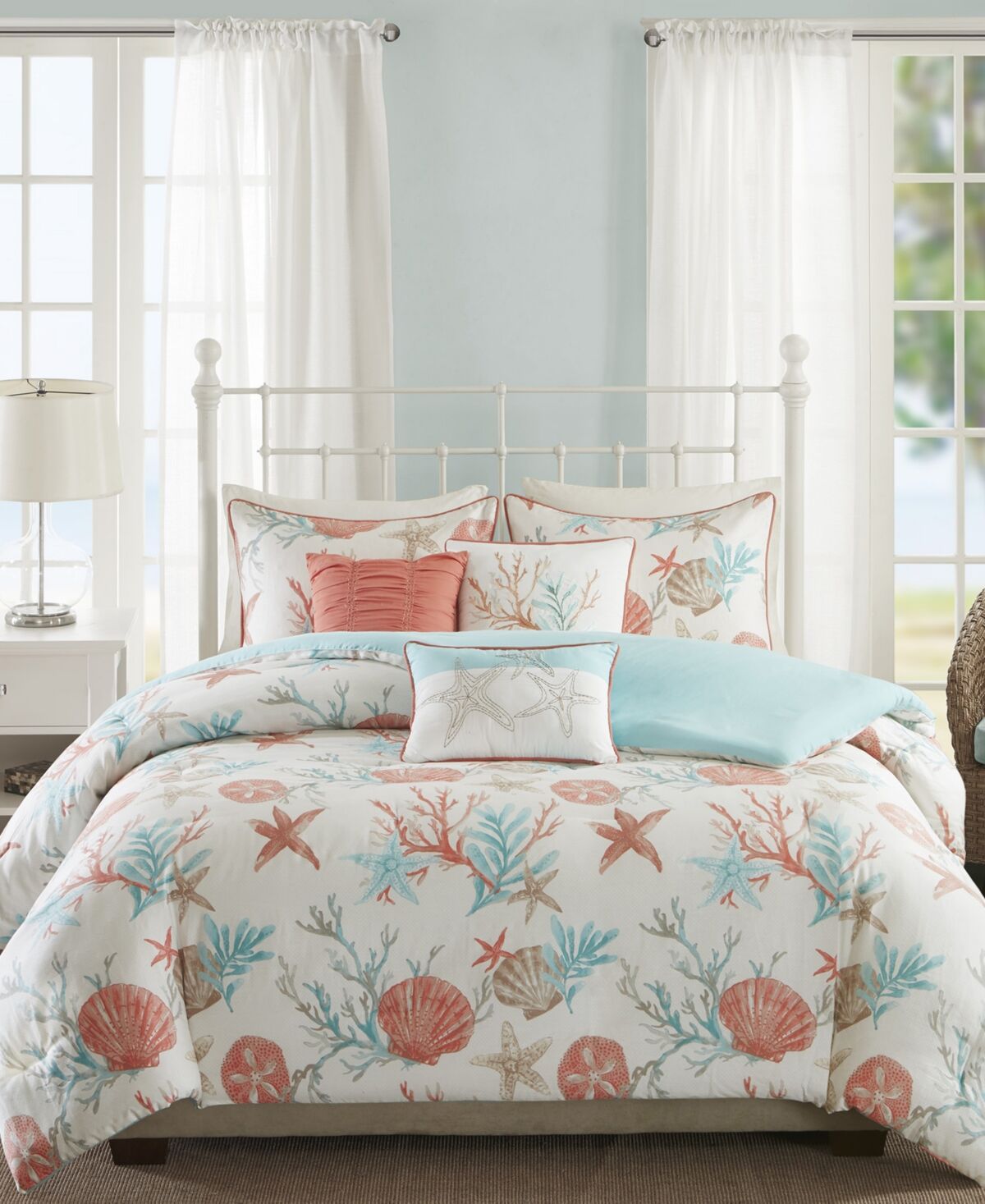 Madison Park Pebble Beach 6-Pc. Duvet Cover Set, Full/Queen - Coral