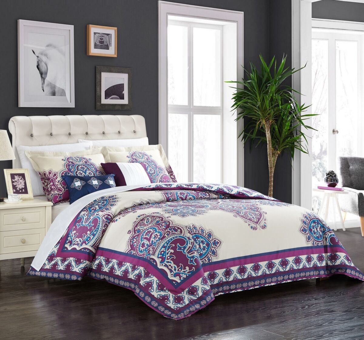 Chic Home Michal 5-Pc Queen Comforter Set - Purple