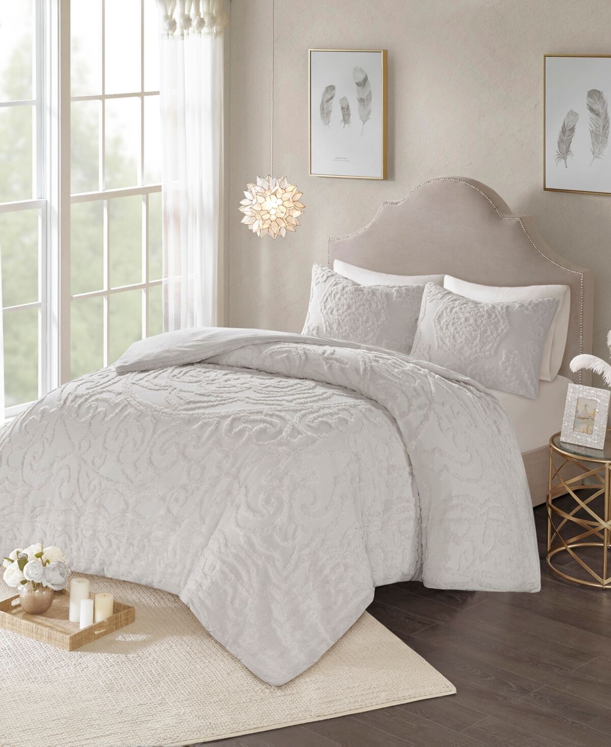 Madison Park Laetitia Medallion 3-Pc. Duvet Cover Set, Full/Queen - Grey