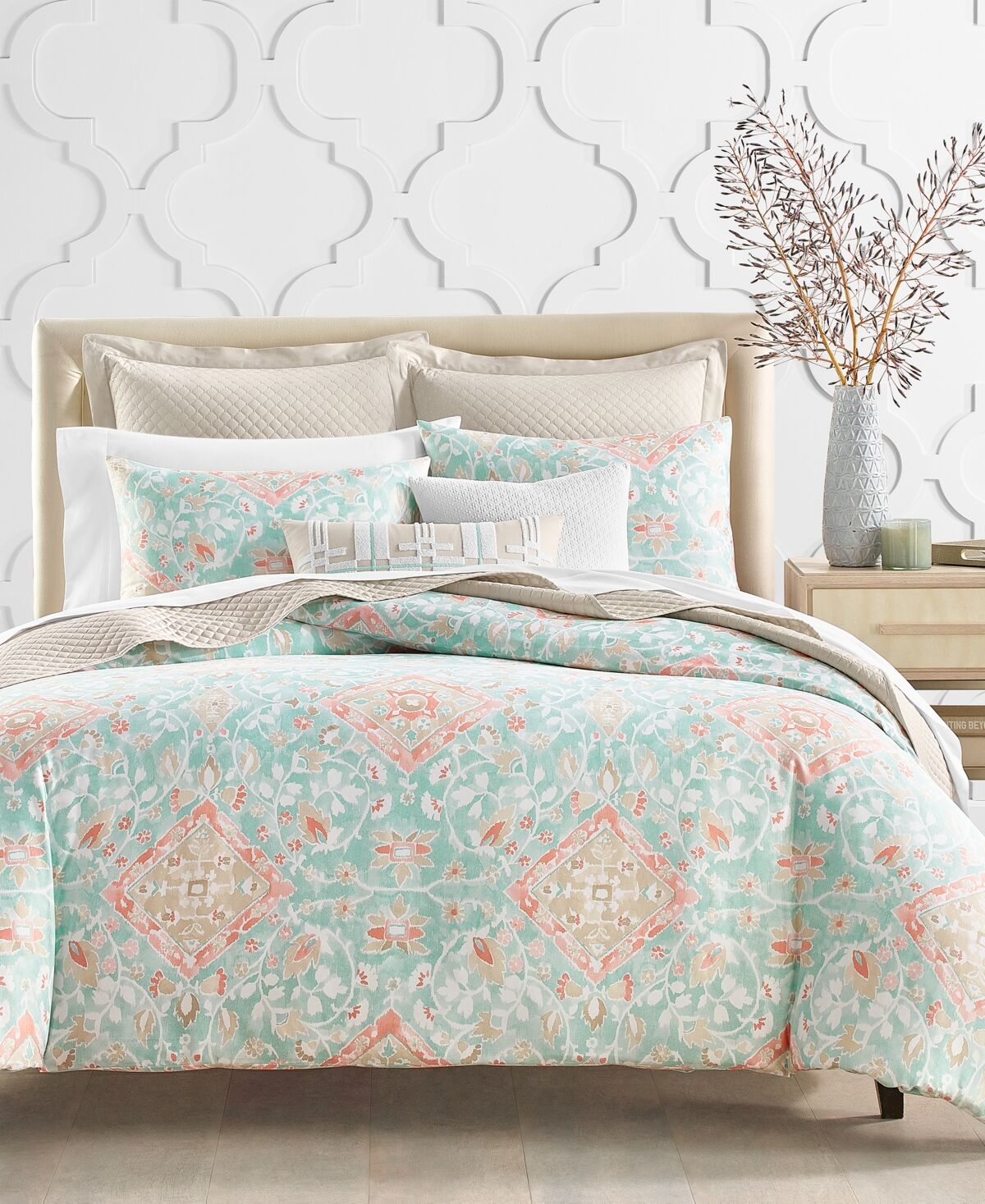 Charter Club Damask Designs Terra Mesa 3-Pc. Duvet Cover Set, King, Created for Macy's - Turquoise/aqua