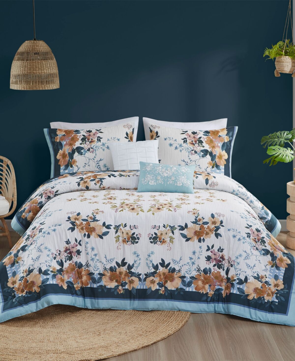 Madison Park Jules Cotton Floral 5-Pc. Comforter Set, King/California King - Teal