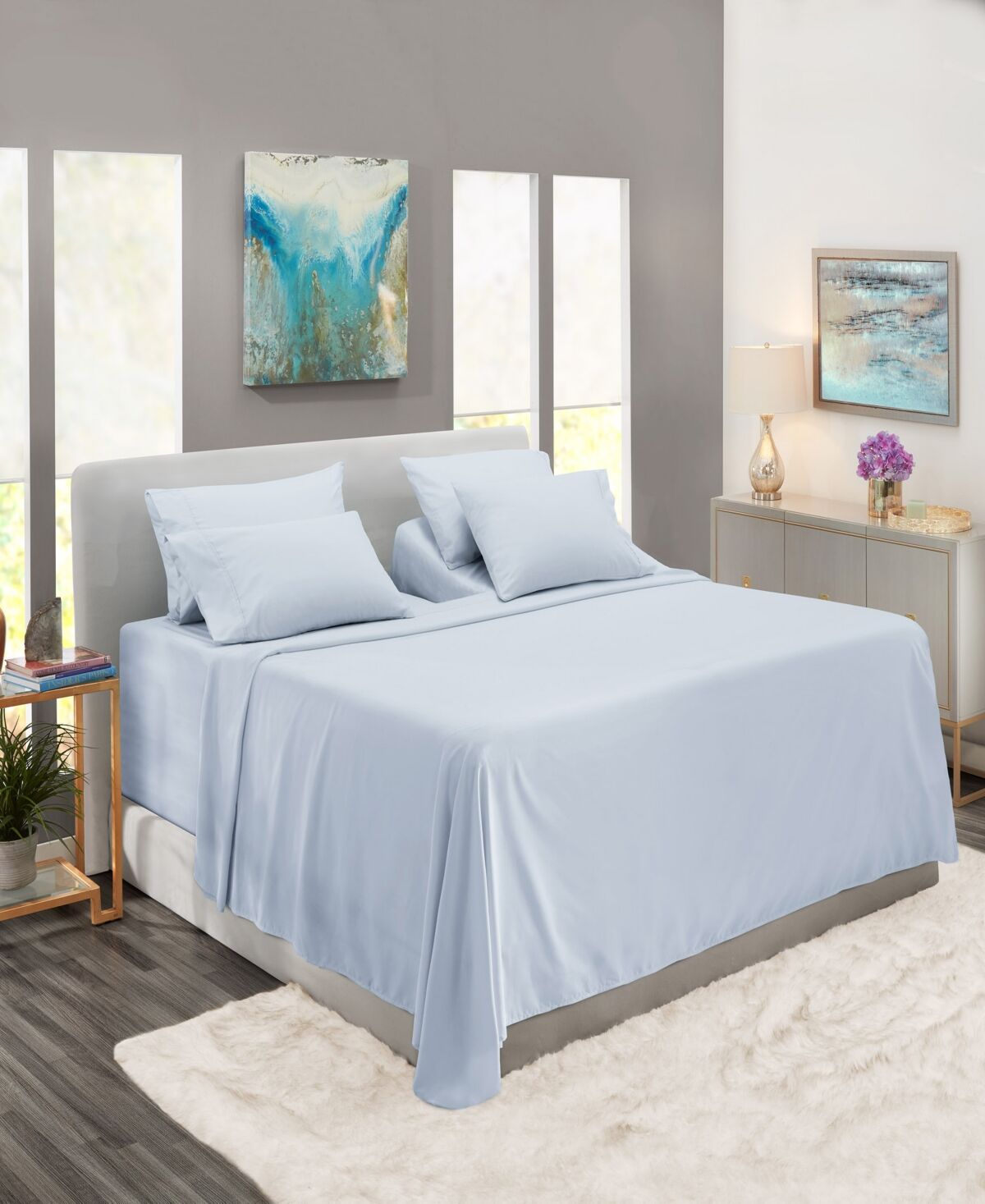 Nestl Bedding 7 Piece Extra Deep Pocket Bed Sheet Set, King Split - Ice Blue