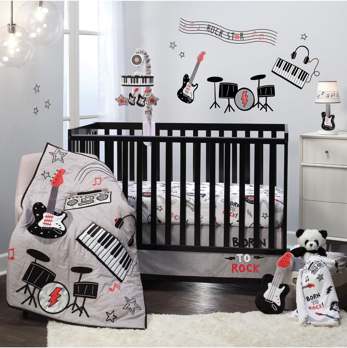 Lambs & Ivy Rock Star Musical Instruments 3-Piece Baby Crib Bedding Set - Gray - Gray