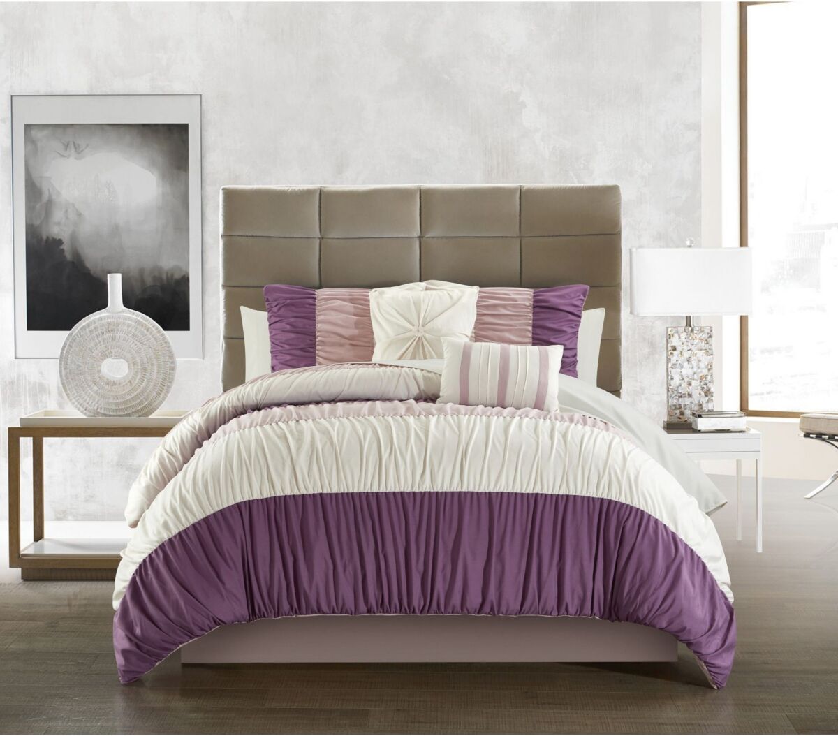 Chic Home Fay 9 Piece Queen Comforter Set - Purple