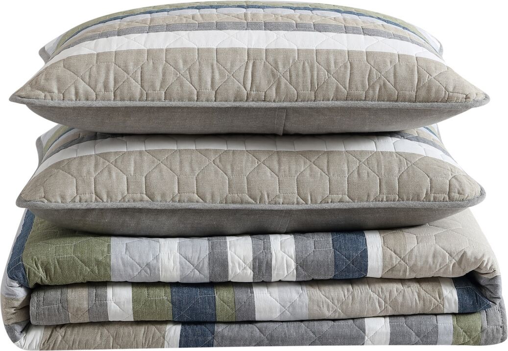 Eddie Bauer Salmon Ladder 3 Piece Quilt Set, Full/Queen - Khaki, Navy