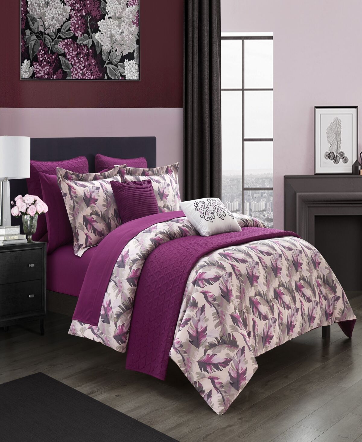 Chic Home Kala 12 Piece Comforter Set, Queen - Purple