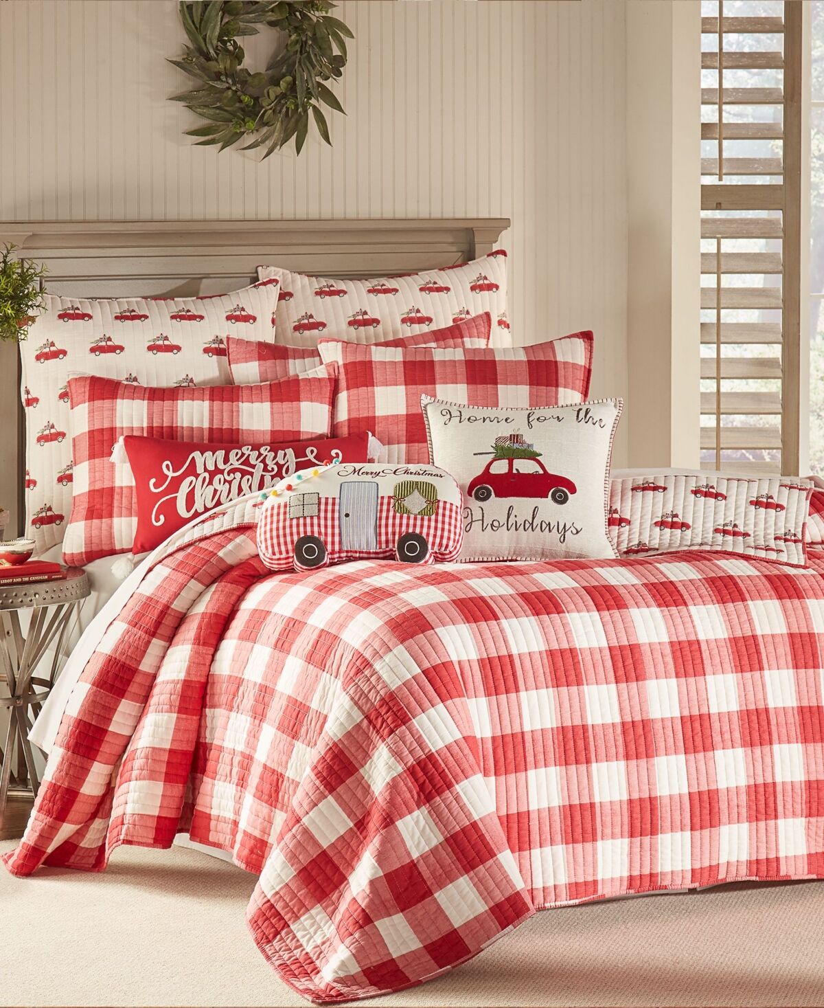 Levtex Christmas Road Trip Gingham 3-Pc. Quilt Set, King - Red