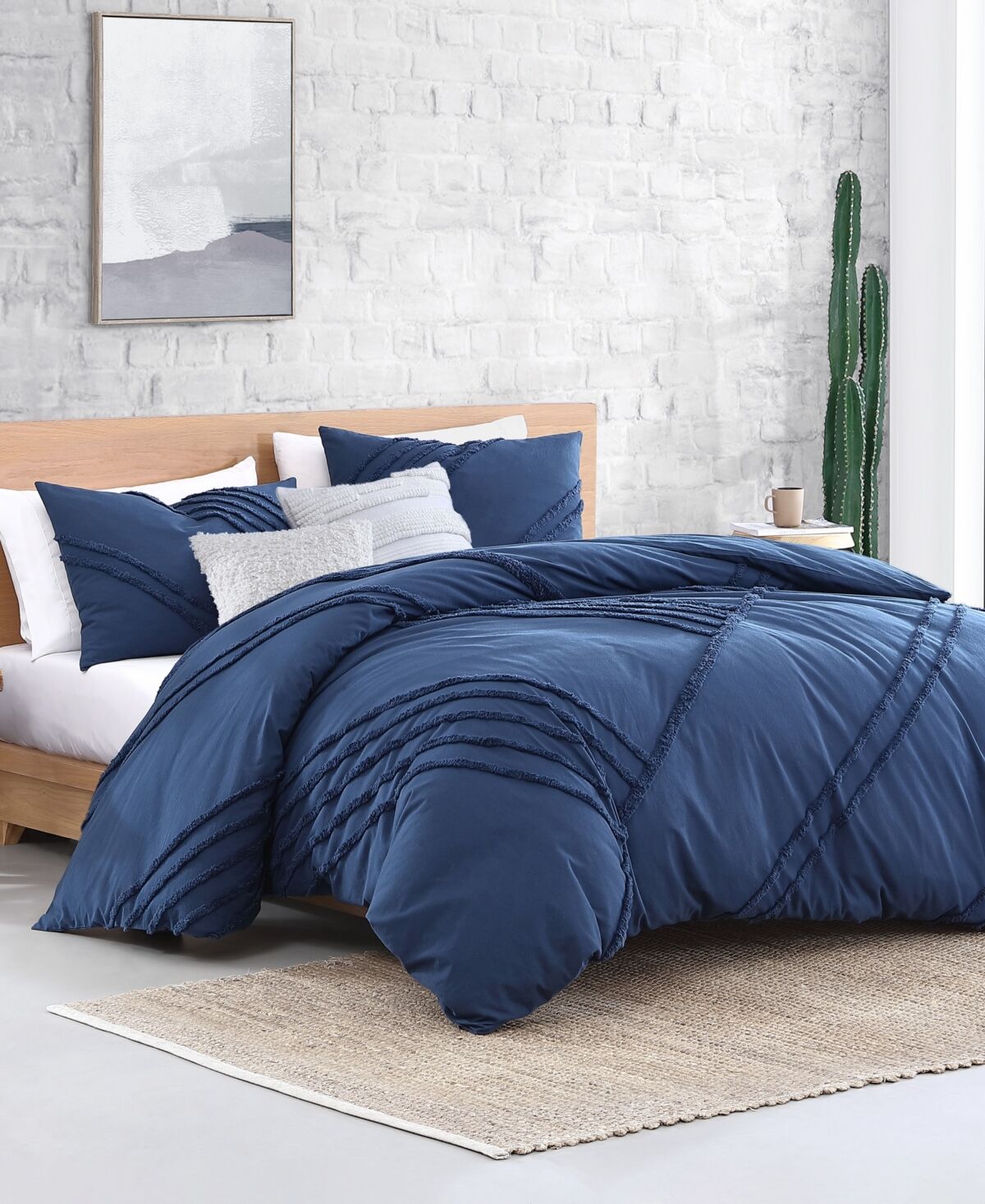 Dkny Chenille Block 3 Piece Duvet Cover Set, Queen - Denim