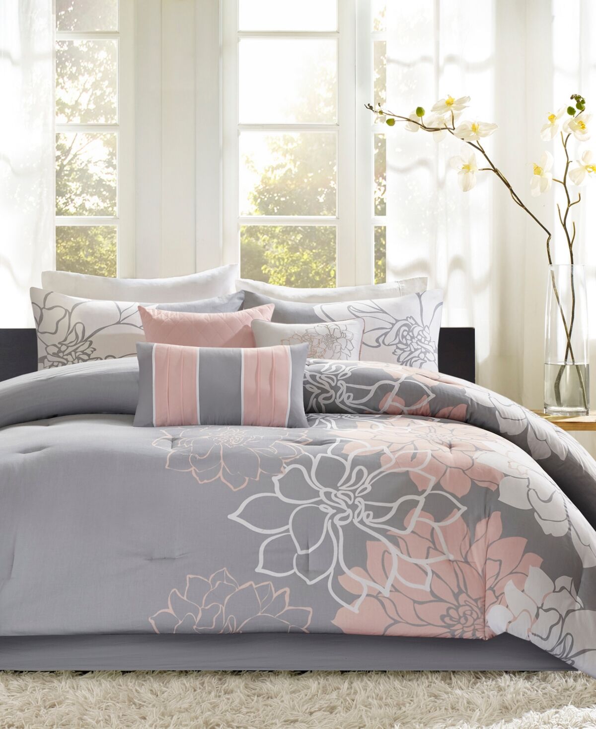 Madison Park Lola 6-Pc. Duvet Cover Set, Full/Queen - Grey/Blush