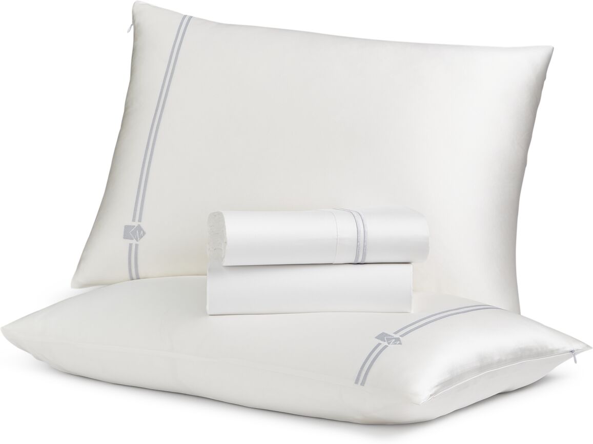 Mismatch 4-Pc. Queen Sheet & Silk Pillowcase Set - White/Gold Trim