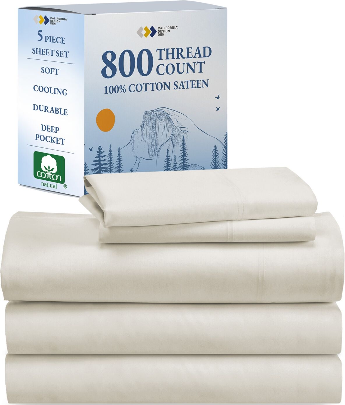 California Design Den Luxury Bed Sheets Set - 800 Thread Count 100% Cotton Sheets, Deep Pocket, Soft, Cool & Breathable - Split King Size - Ivory