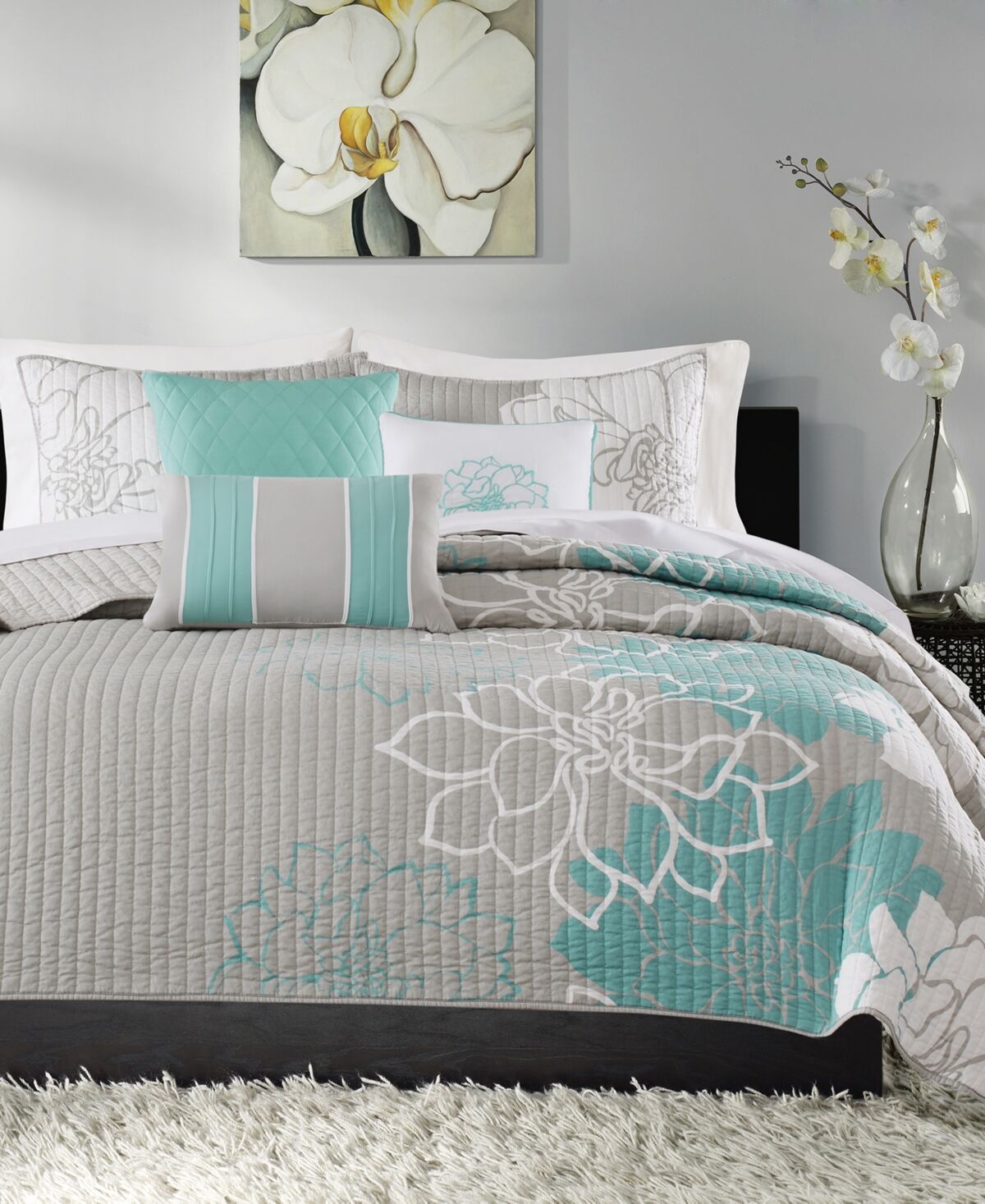 Madison Park Lola Reversible 6-Pc. Quilt Set, Full/Queen - Aqua