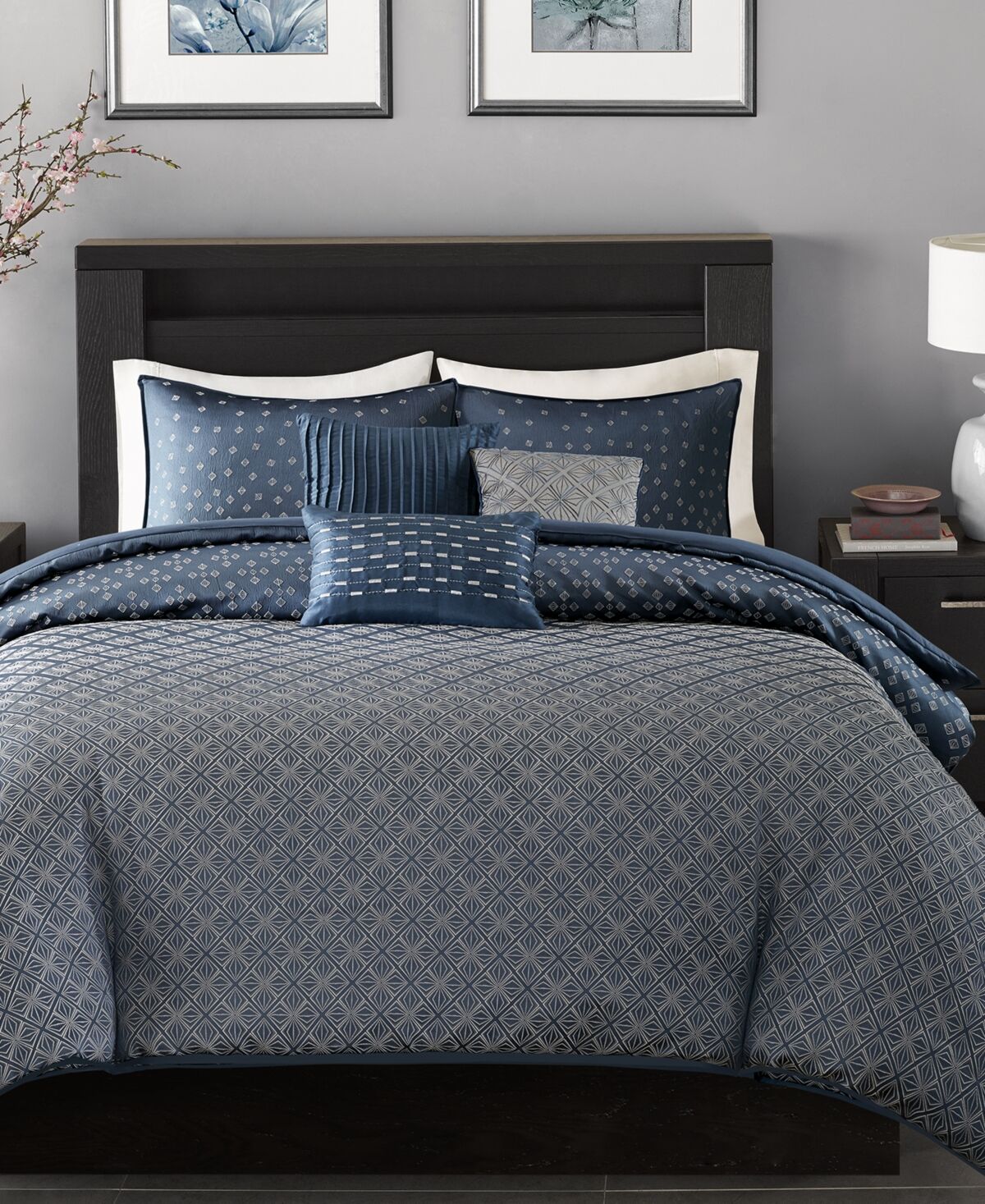 Madison Park Biloxi Geometric Jacquard 6-Pc. Duvet Cover Set, King/California King - Navy