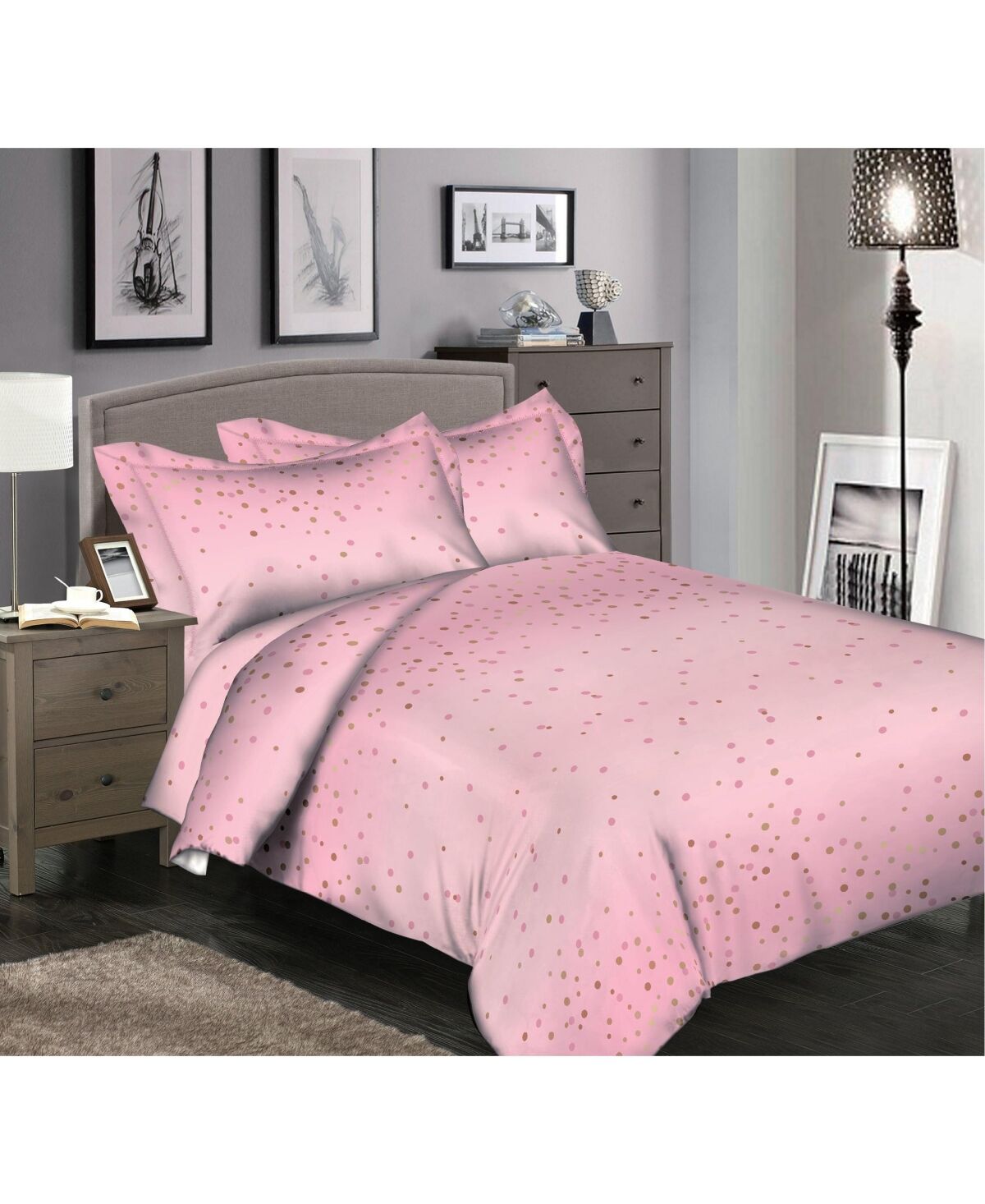 Circles Home 180TC 8 pc Linen Duvet Set- Twin - Joyful confetti - pink