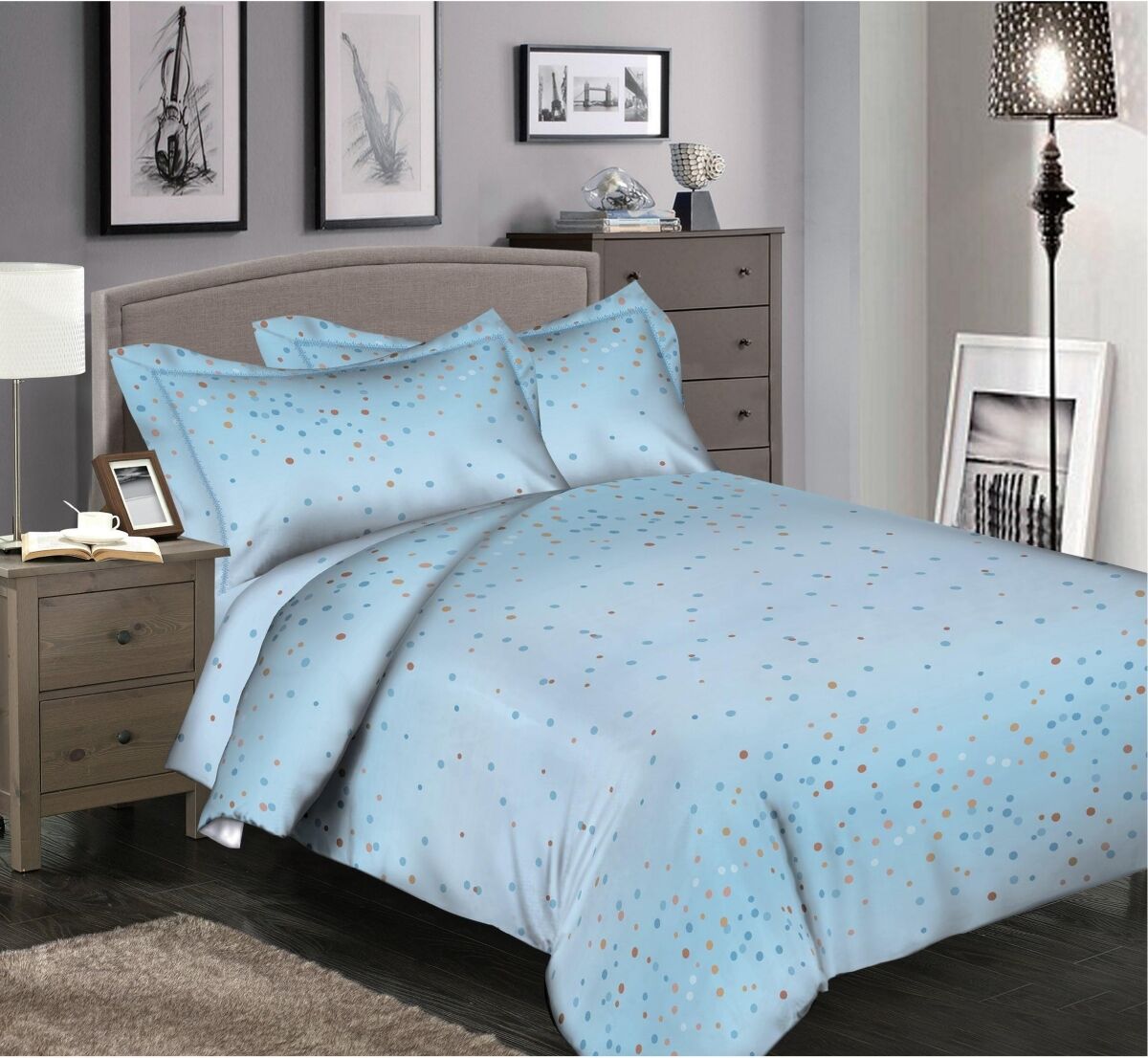 Circles Home 180TC 8 pc Linen Duvet Set- Twin - Joyful confetti - blue