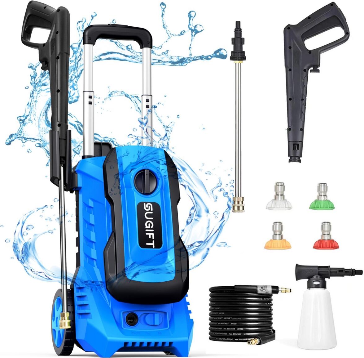 Sugift 2600 Max Psi 1.8 Gpm Electric High Pressure Washer, Cleans Cars/Fences/Patios - Blue