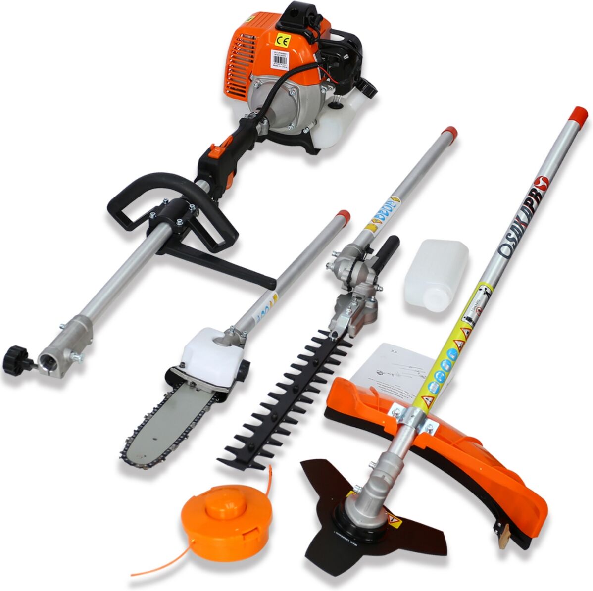 Simplie Fun 4 in 1 Multi-Functional Trimming Tool, 33CC 2-Cycle Garden Tool System with Gas Pole Saw, Hedge Trimmer, Grass Trimmer, and Brush Cutter Epa Compliant