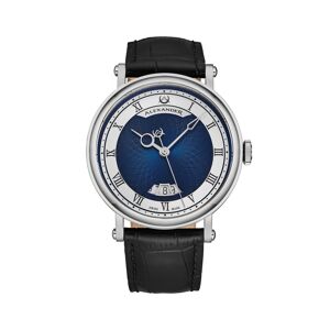 Alexander Men's Triumph Automatic Black Leather , Blue Dial , 49mm Round Watch - Black