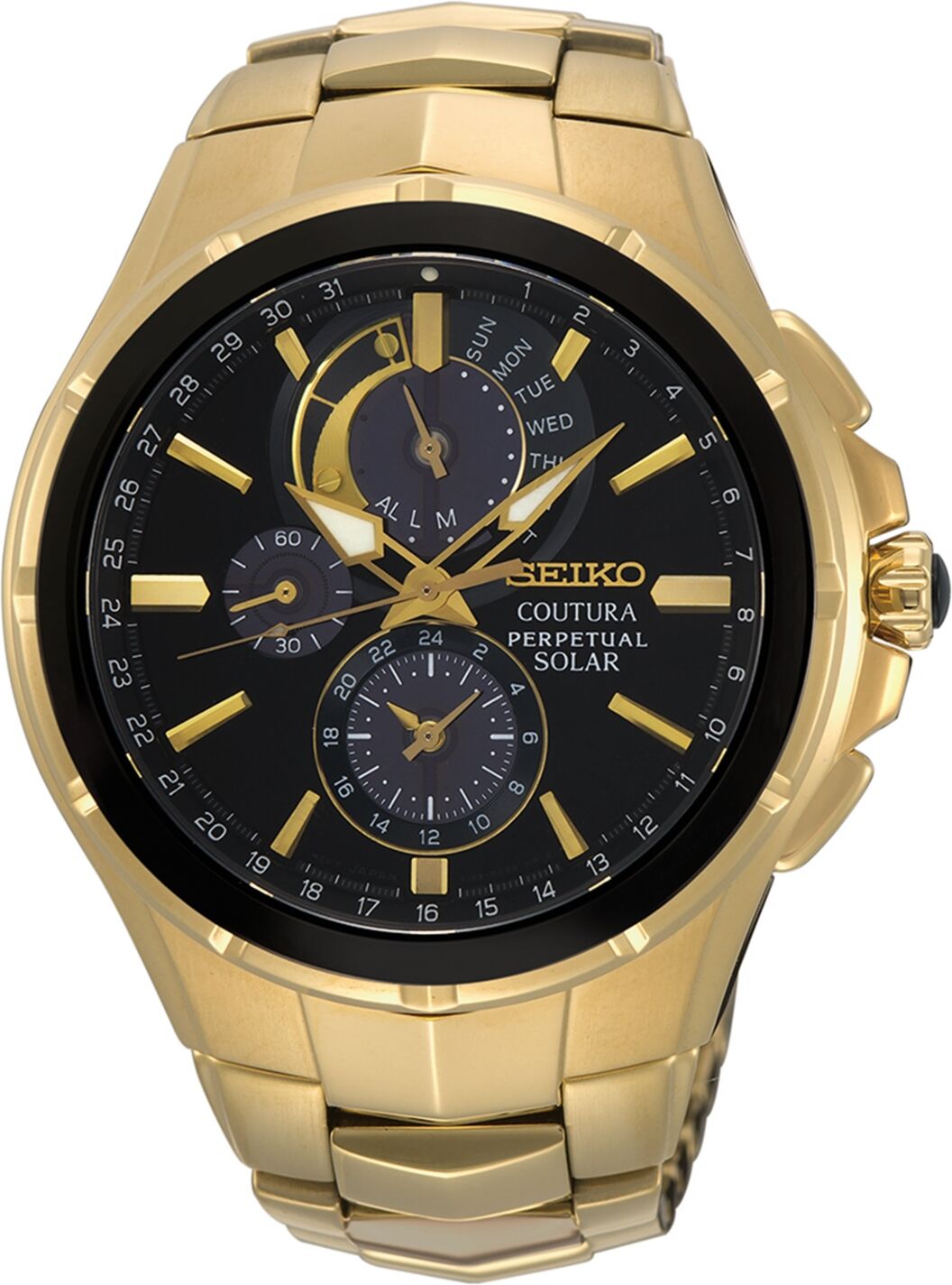 Seiko Men's Solar Chronograph Coutura Gold-Tone Stainless Steel Bracelet Watch 44mm