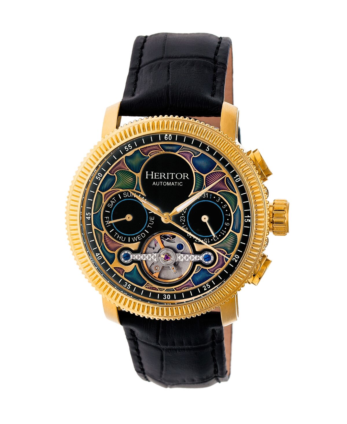 Heritor Automatic Aura Gold & Black Leather Watches 44mm - Black