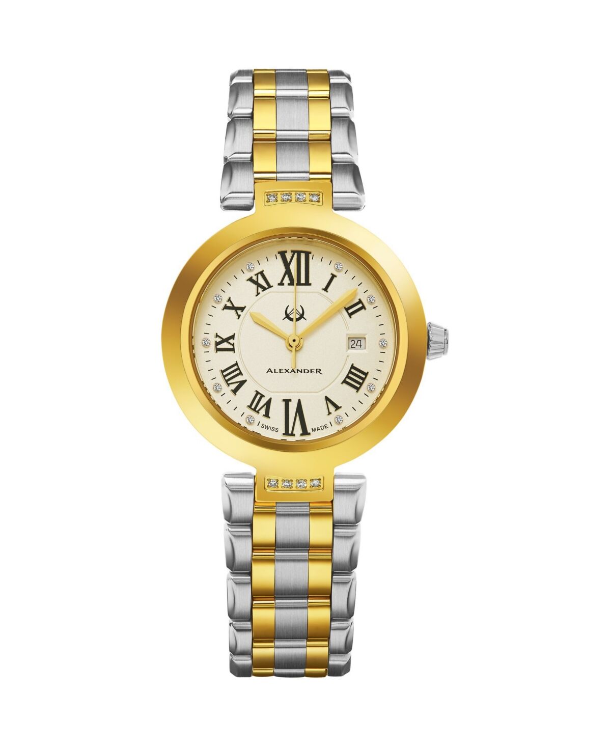 Stuhrling Alexander Watch AD203B-02, Ladies Quartz Date Watch with Yellow Gold Tone Stainless Steel Case on Yellow Gold Tone Stainless Steel Bracelet - Two-tone