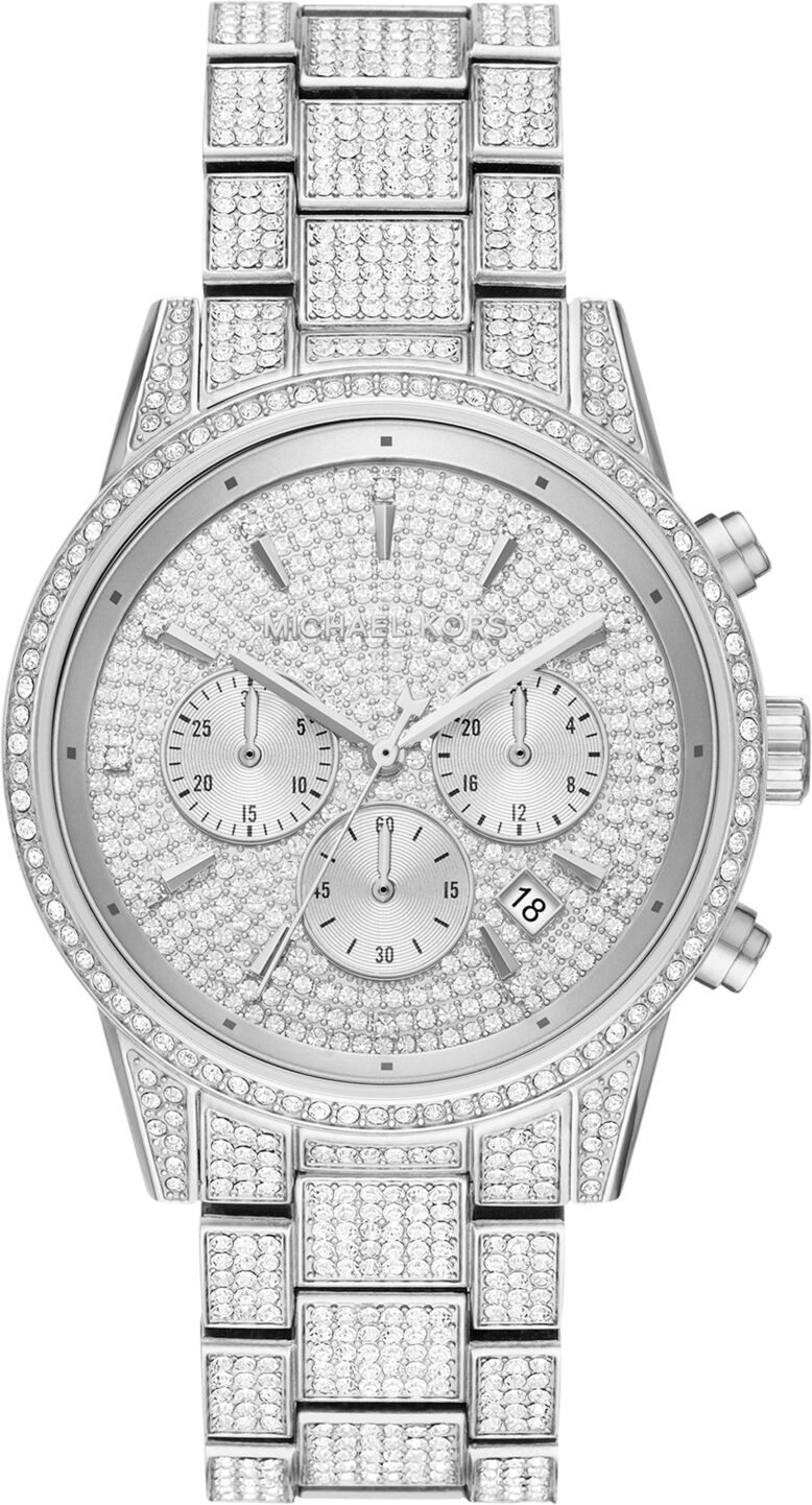 Michael Kors Women's Chronograph Ritz Stainless Steel Pave Bracelet Watch 41mm - Silver