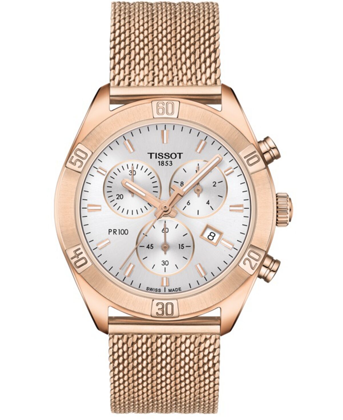 Tissot Women's Swiss Chronograph Pr 100 Sport Chic T-Classic Rose Gold-Tone Stainless Steel Mesh Bracelet Watch 38mm - Rose Gold