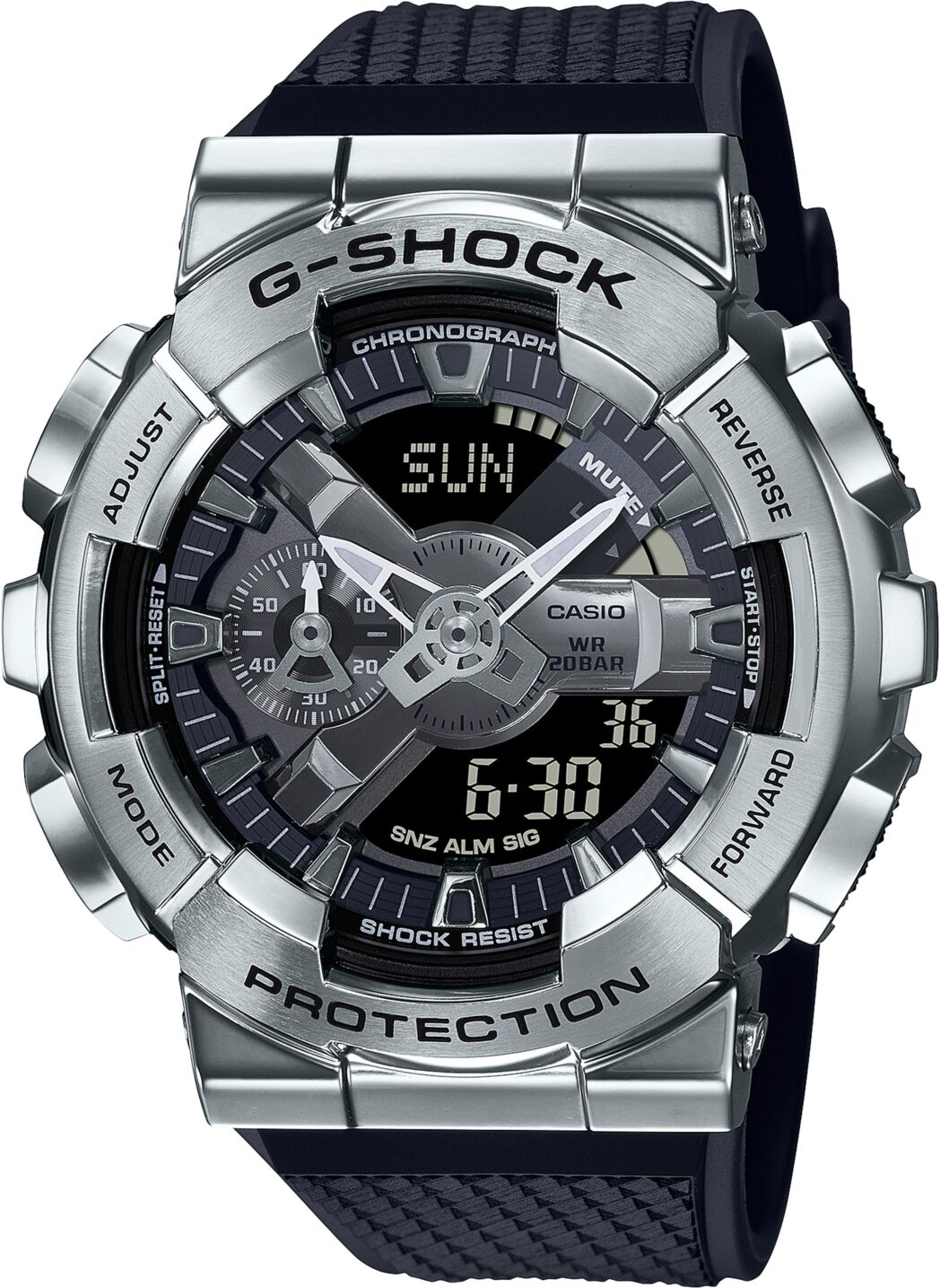 G-Shock Men's Analog-Digital Black Resin Strap 52mm, GM110-1A - Black And Silver