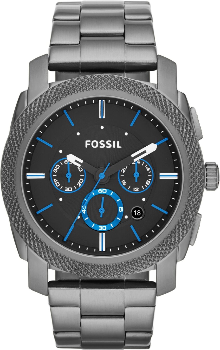 Fossil Men's Chronograph Machine Smoke-Tone Stainless Steel Bracelet Watch 45mm FS4931