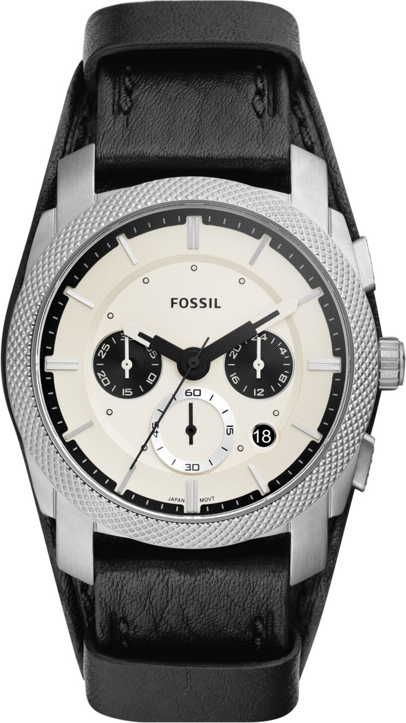 Fossil Men's Machine Chronograph, Double Pad Black Leather Strap Watch 42mm - Black