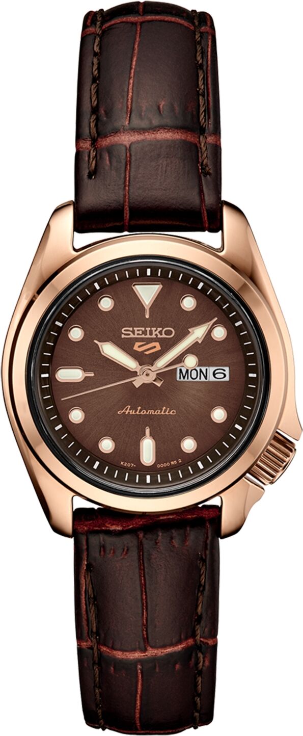 Seiko Women's Automatic 5 Sports Brown Leather Strap Watch 28mm - Brown