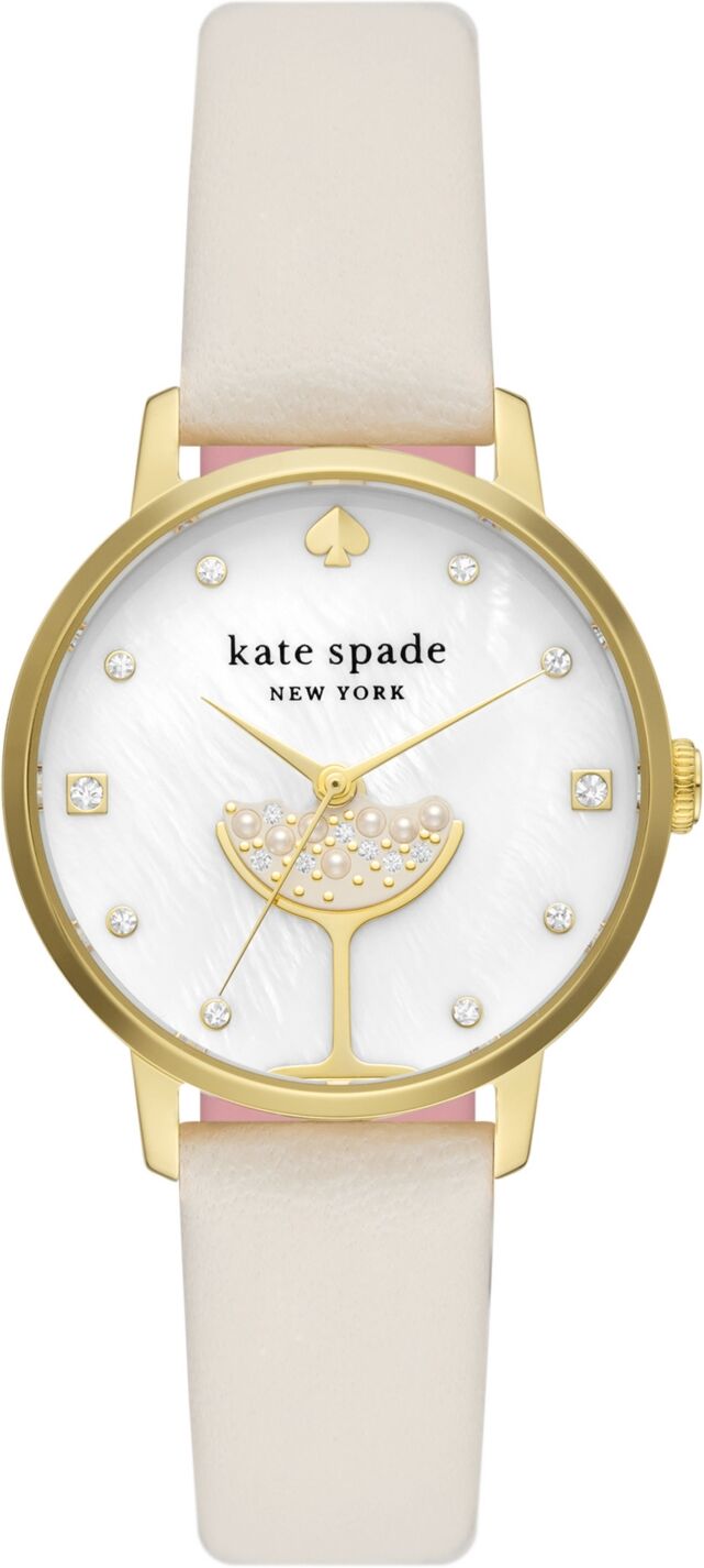 Kate Spade New York Kate Spade Women's Metro Three-Hand Champagne White Leather Strap Watch 34mm - White