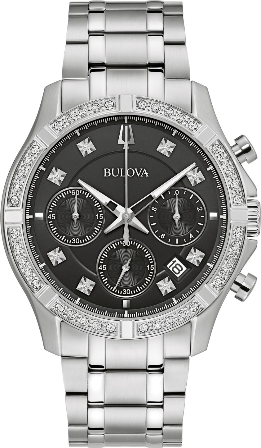 Bulova Men's Chronograph Classic Diamond (1/8 ct. t.w.) Stainless Steel Bracelet Watch 44mm, A Macy's Exclusive Style - Silver-tone