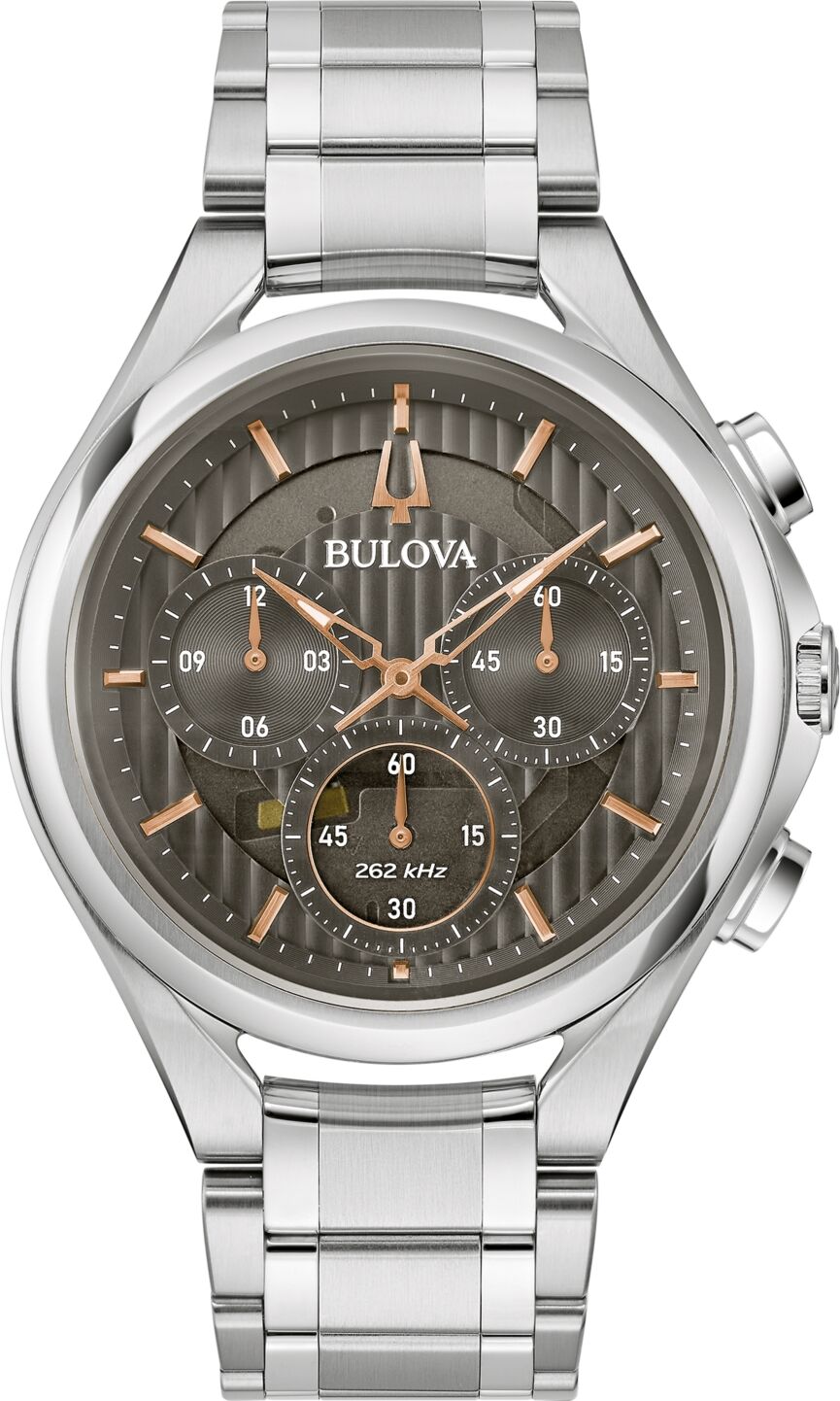 Bulova Men's Chronograph Curv Stainless Steel Bracelet Watch 44mm - Silver-tone