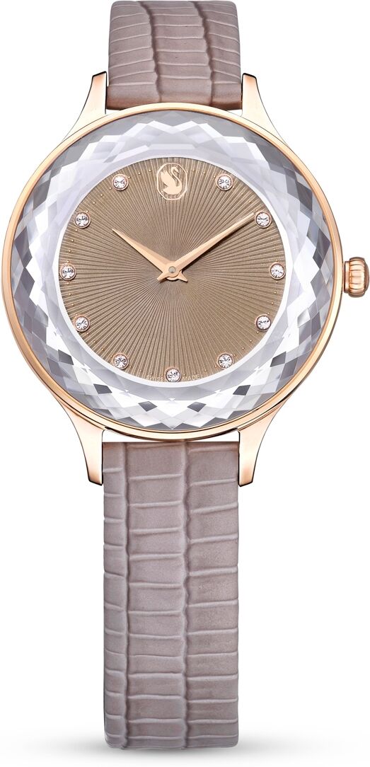 Swarovski Women's Analog Swiss Made Octea Nova Gray Leather Strap Watch, 33mm - Beige, Khaki