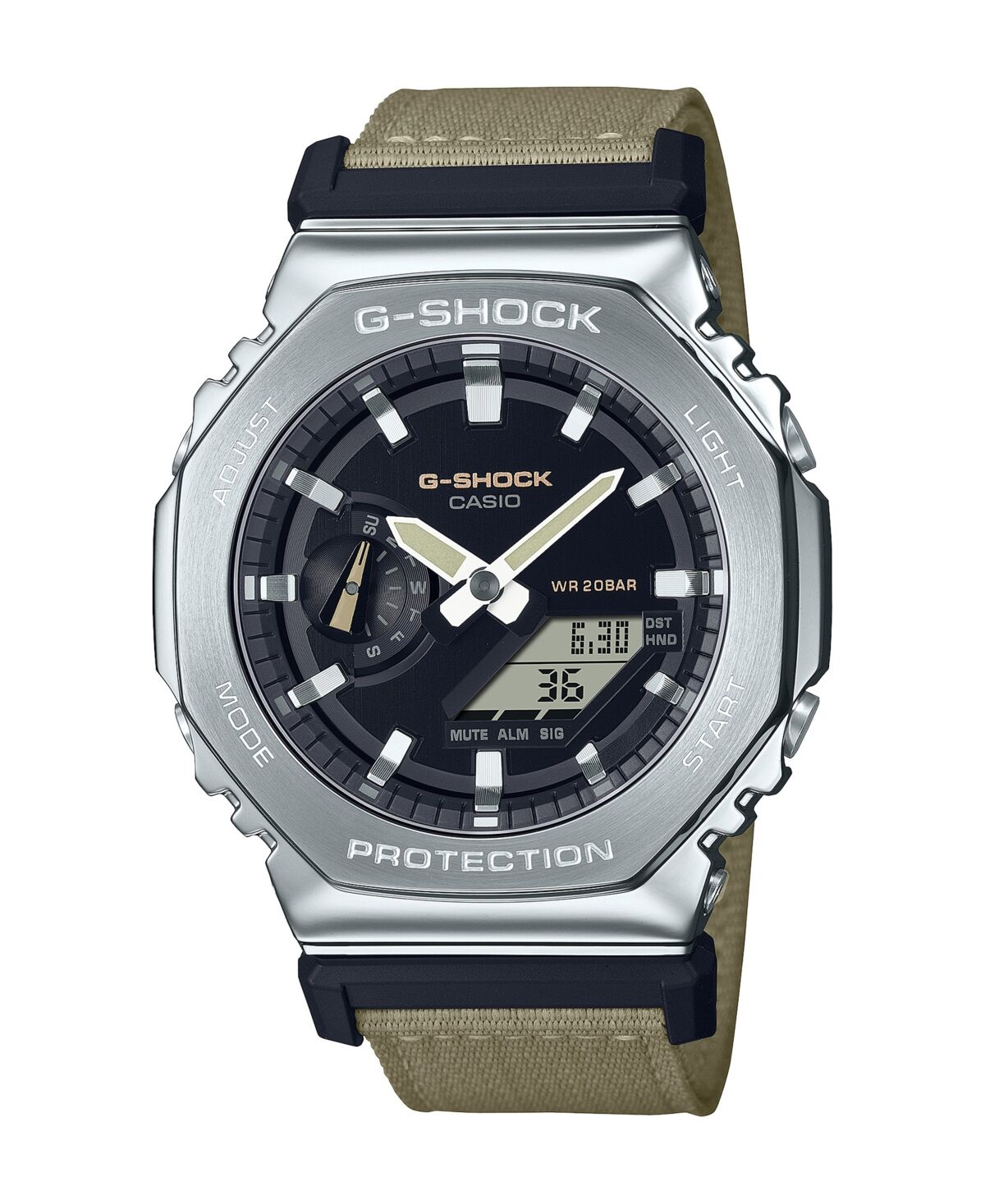 G-Shock Men's Analog-Digital Metal Cover Tan Cloth Band Watch, 44.4mm, GM2100C-5A - Tan