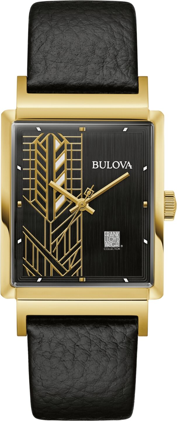 Bulova Men's Frank Lloyd Wright Dana-Thomas House Black Leather Strap Watch 30x47mm - Black